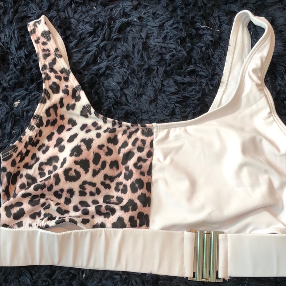 White and cheetah print bikini top